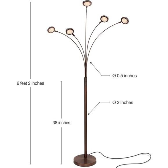Arc Floor Lamp for Living Room,Tree Floor Lamp with 5 Adjustable Arms,Multi-Head - Picture 2 of 6